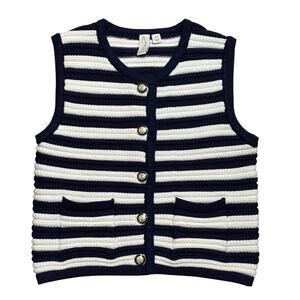 Joie Navy & White Striped Knit Vest | Gold Button Old Money Preppy Top